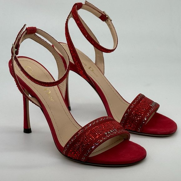DIOR DWAY D WAY Strass Crystal Embroidered Cotton Sandals Heels Shoes - Picture 7 of 16
